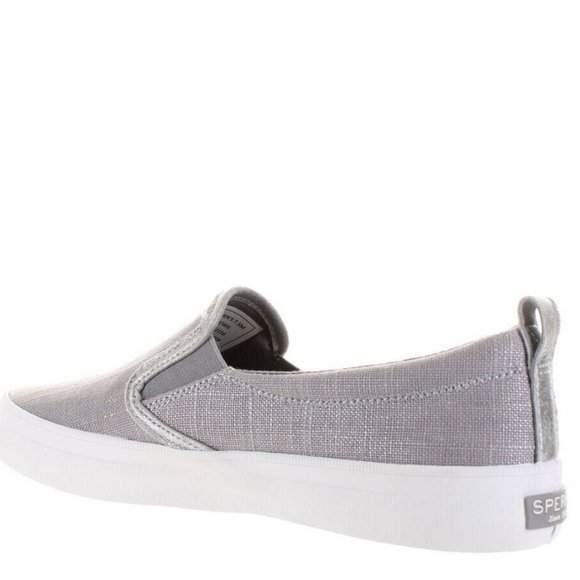 NWT SPERRY TOP SIDER WOMEN'S CREST TWIN GORE GREY LINEN CANVAS SNEAKER 5.5 - Picture 3 of 12
